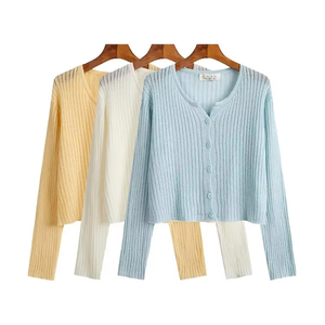 Cárdigan de Cachemira de punto suelto para mujer, suéter informal con botones finos para mujer, Top de manga larga con cuello redondo de Color sólido para mujer - Product Image 1