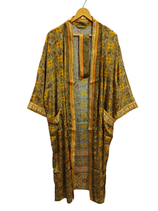 ชุดกิโมโนผ้าไหมยาวลายดอกไม้ผ้าไหมส่าหรีสไตล์วินเทจชุดคลุมส่าหรีสำหรับปาร์ตี้ชายหาดทำมือชุดกิโมโนผ้าไหมอินเดีย - Product Image 6