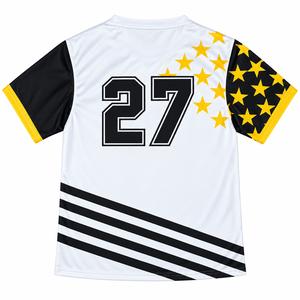 Maillot de football unisexe blanc à rayures noires et étoiles, numéro 27, sublimé, respirant, anti-humidité, 100% polyester, manches courtes - Product Image 2