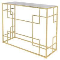 Tables consoles en laiton antique, cadres multi-carrés, plateau en marbre, design moderne, meubles pour la maison et le bureau