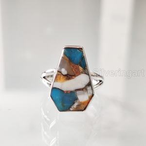 Womens <b>Ring</b> Natural Coffin Oyster Copper <b>Turquoise</b> Gemstone December Birthstone Christmas Gift Handmade 925 Sterling Silver <b>Ring</b> - Product Image 3