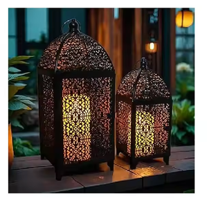 Set Of Two Elegant Design Metal Iron Tea Light Golden Hanging Lantern Customized Size <b>Shape</b> <b>Colour</b> With Glasses Use In Lightning - Product Image 3