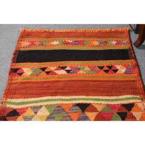 Vintage Turkish Rug, 2.7x9.5 ft <b>Runner</b> Rug, Orange <b>Green</b> Floral Wool Rug - Product Image 3