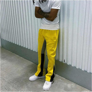 Pantalon de survêtement évasé surdimensionné vierge personnalisé en gros Hip Hop pantalon de survêtement évasé en coton colorblock à jambes larges pour hommes - Product Image 4