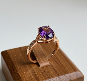 Haute qualité laiton mode bague lunette réglage améthyste cristal or Rose placage à la mode fêtes de mariage bande cadeau élégant - Product Image 2