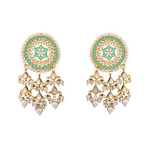 Pendientes de Araña Elegantes, Chapados en Oro, con Cristales de Estrás, Adorno de Cuentas, Diseño Geométrico, Base Duradera de Aleación de Zinc - Product Image 1