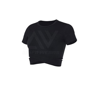 Top corto de algodón de 220gsm para mujer, Camiseta deportiva de verano con nuevo diseño, impresión personalizada - Product Image 5