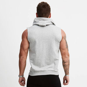 High Quality Gym Fitness Custom Logo Printing 2024 Street Wear Blank Pull Over Zipper up Sleeveless Gym Hoodies for Men - Product Image 5