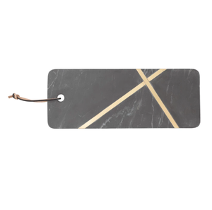 Tabla de cortar de madera de acacia y mármol, tabla de charcutería, para servir frutas y pan, Correa colgante de cuero de latón gris Staone - Product Image 2