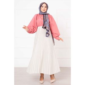 Jupe plissée en soie décontractée Sena pour crème impression numérique longueur au sol respirant grande taille naturel pour club de travail résistant à la chaleur - Product Image 2