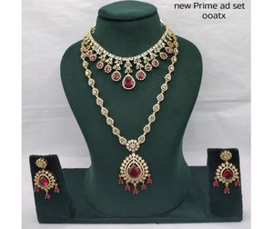 Nouveauté, collier et boucles d'oreilles de mariée vintage plaqué or classique Prime AD, émeraude pour femmes, fête, mariage, haute qualité - Product Image 1