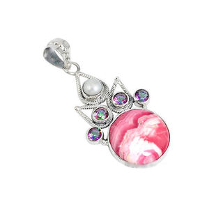 Bijoux pendentifs personnalisables en argent Sterling 925, Rhodochrosite et topaze mystique faits à la main - Product Image 5