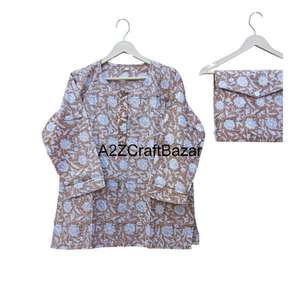 Ensemble de pyjama en coton imprimé numérique floral indien, doux, respirant, fermeture à cordon, longueur complète, élégant, tendance, pour la nuit - Product Image 1