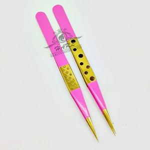 Pince à épiler d'extension de cils d'isolation rose vif et or pince à épiler à pointe droite pointue pour fournitures de cils d'extension de cils - Product Image 6