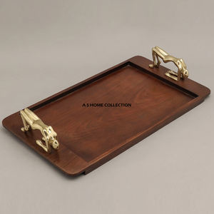 Bandeja Decorativa de Madera Estilo Árabe con Asa de Metal Dorado, Creativa, Elegante, Novedad, para el Hogar y la Habitación, Clásica, Hecha a Mano, Venta al por Mayor - Product Image 1