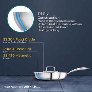 กระทะทอดสแตนเลสพร้อมฝาปิดดีไซน์ทนทานเครื่องครัวเกรดอาหารเคลือบสีเงินแปลกใหม่ทำความสะอาดง่าย - Product Image 6