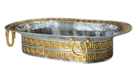 Grote Arabische serveerschaal van aluminium, zilverkleurig, spiegelpolijst, milieuvriendelijk, vaatwasserbestendig, modern design, deksel, aangepast logo