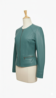 Veste en cuir de mouton tissé courte pour femme, coupe-vent, imperméable, élégante, col rond, vente en gros, haute qualité