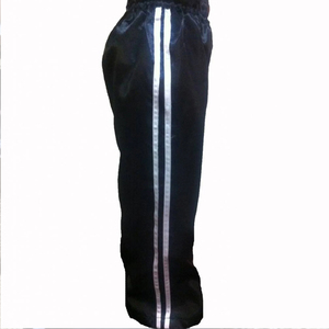 Black Kickboxing <b>Trousers</b> <b>Satin</b> With <b>White</b> Stripes Top Quality Best Supplier OEM Service Eco Friendly Lightweight Men <b>Trousers</b> - Product Image 2