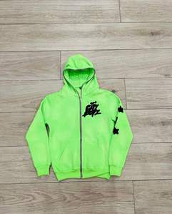 Ensemble sweat à capuche et jogging avec broderie appliquée vert néon pour hommes et femmes, imprimé léopard d'hiver, streetwear, survêtement, logo personnalisé, deux pièces - Product Image 2