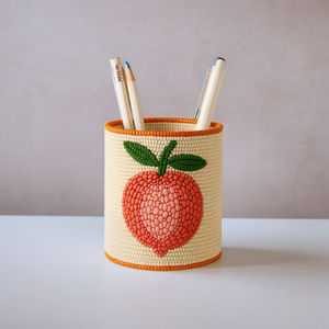Organisateur de bureau écologique Porte-crayon brodé à la main en fibre naturelle tissée avec broderie légère - Product Image 3