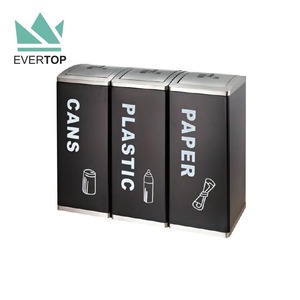 SD-34B 8 Gal Curved Swing Top Lid Metal Waste Separation Bin 3 Compartment Rubbish Bin for Office Black <strong>Trash</strong> <strong>Sorting</strong> Bins - Product Image 1