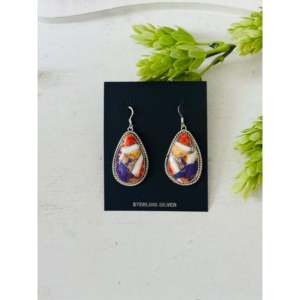 Navajo Handmade Mohave Turquoise & Sterling <b>Silver</b> Drop <b>Earrings</b> Water Drop Shape Pattern - Product Image 1