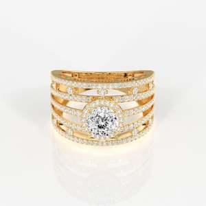 Portuguese Cut Lab Grown Diamond Cocktail <b>Set</b> in 14K <b>Gold</b> Elegant Cocktail Diamond <b>Rings</b> - Product Image 1