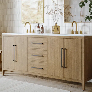 Meuble-lavabo de salle de bain Prima Modern Custom en contreplaqué <span class=keywords><strong>massif</strong></span> chêne blanc érable avec double vasque et comptoir en marbre quartz pour hôtel - Product Image 2