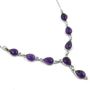 Collier tendance pour femme en argent 925 avec améthyste en forme de larme, plaqué rhodium, avec cœur et perle, bijoux cadeau bouddhiste et chrétien - Product Image 2