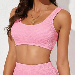 Soutien-gorge sans manches et short taille haute pour femmes ensembles de yoga 100% coton motif solide d'entraînement vente en gros de haute qualité à bas prix - Product Image 4
