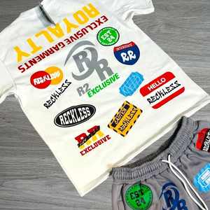 Ensemble de shorts d'été 100% coton respirant léger écologique Design imprimé personnalisé Technique de strass Technique lavée - Product Image 3