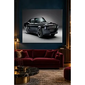Impression sur toile Mustang classique noir Fida sur fond gris - Product Image 2