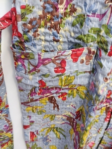 Grey Bird Print Women's Eco-Friendly <b>Quilted</b> 100% Cotton Kantha Jacket Handmade Hand-Stitched Stripe Winter Coat with Pocket - Product Image 3