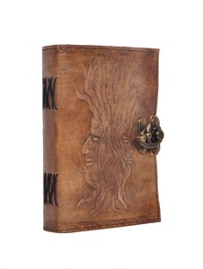 สมุดโน้ตปกแข็งลายนูนหนังแท้ลายคนแก่โบราณพร้อมตัวล็อคทองเหลืองโบราณสำหรับไดอารี่การเดินทางวางแผนประจำวัน - Product Image 6