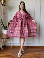 Robe midi d'été ample en coton teint à la main sur mesure - Col en V et taille naturelle, écologique, pour femmes et revendeurs de boutiques