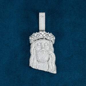 จี้เพชรสำหรับผู้ชายผู้หญิงจี้925เพชรรูปใบหน้าของพระเยซู - Product Image 3