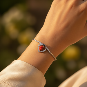 Cheville délicate pour femme en argent avec pierres précieuses rouges, plaqué or 14k/18k ou acier inoxydable, idéale pour un cadeau - Product Image 1