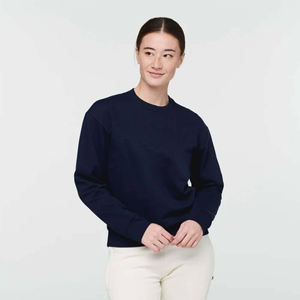 Sweat-shirt bleu marine pour femme, col rond uni, pull à manches longues, décontracté, ample, en molleton doux, couleur unie de base - Product Image 1