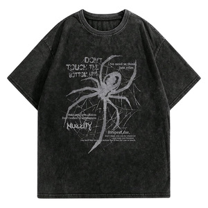 เสื้อยืดผู้ชายสไตล์วินเทจลายกราฟิกพิมพ์ลายแมงมุมทรงโอเวอร์ไซส์ สตรีทแวร์ คอทรงกลม ลุคเท่ๆ สำหรับแฟชั่นลำลอง - Product Image 1