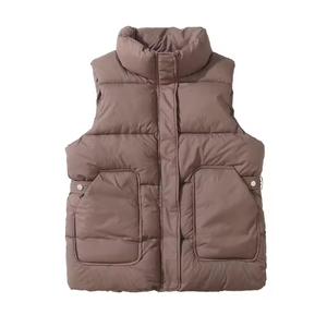 <b>Women</b> Canvas <b>Knitted</b> Puffer <b>Vest</b> Stand Collar Zipper Closure Casual Style Breathable Lightweight Sleeveless Winter Outerwear - Product Image 1