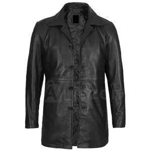 เสื้อโค้ทหนังพร้อมเข็มขัดสำหรับผู้ชาย, เสื้อโค้ทหนังเทียมทรงพอดีตัวหรูหราสำหรับชุดลำลองหรือชุดทางการ - Product Image 1