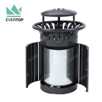 Poubelle extérieure en métal à lattes DA-27 avec capot anti-pluie, bac à déchets en acier inoxydable pour extérieur, conteneur à ordures, poubelle