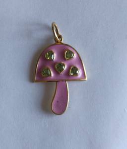 Pendentif en argent sterling 925 plaqué rhodium noir vintage diamant émail rose champignon taille 25x20MM - Product Image 2