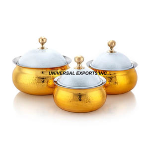 Dernière nouvelle collection de casseroles en acier inoxydable à double paroi de forme ronde vaisselle de table vente à chaud en métal réchauffeur d'aliments - Product Image 3