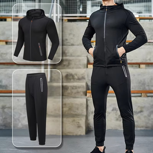 Ensemble de survêtement d'hiver 2 pièces pour hommes, avec capuche, décontracté, uni, grande taille, léger, en molleton, avec pantalon à taille élastique - Product Image 2