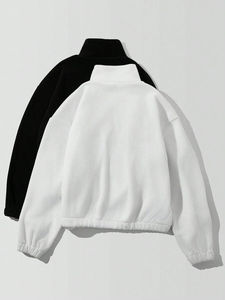 Mode polaire sweats à capuche Patchwork surdimensionné demi fermeture éclair veste manteau personnalisé 100% laine d'agneau sweat hommes veste service OEM - Product Image 3