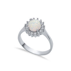 Pierre d'opale blanche solitaire coupe ronde fabriquée en turquie bague en grappe faite à la main en argent sterling 925 bijoux fins en gros - Product Image 1