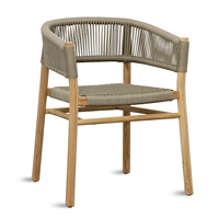 Chaise de salle à manger en teck massif écologique, finition naturelle, cadre en teck, corde, style moderne et contemporain, pour parc, villa, salon