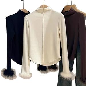 Camiseta de Manga Larga con Cuello Alto para Mujer, Ajustada, de Punto, Forrada de Felpa, Informal, Talla Grande para Otoño e Invierno, Ropa Interior - Product Image 5